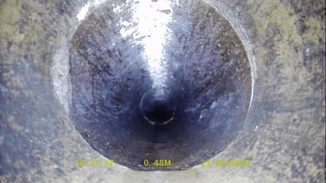 CCTV drainage survey frame showing the internal pipe condition