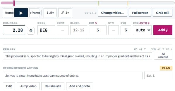 The capture bar and the selected observation