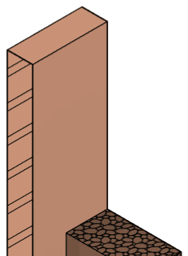 Isometric drawing of a trial pit showing the wall and footing